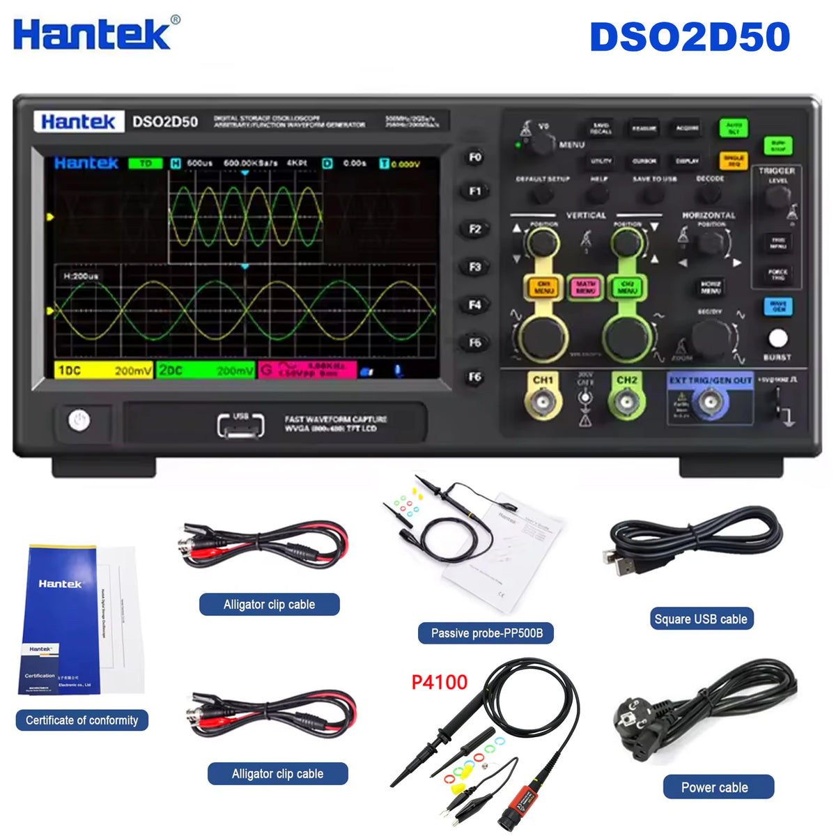 Hantek Lab Digital oscilloscope DSO2C20/2C35/2C50/2D20/DSO2D35/DSO2D205 200/350/500MHz 2Gsa/s 2CH/2CH+1CH desktop oscilloscope
