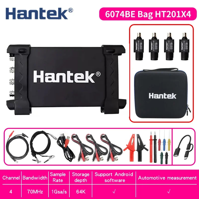 hantek 6074BE/6254BE Automobile Oscilloscope 4-channels Portable USB Virtual Oscilloscope Link PC Android Phone Tablet