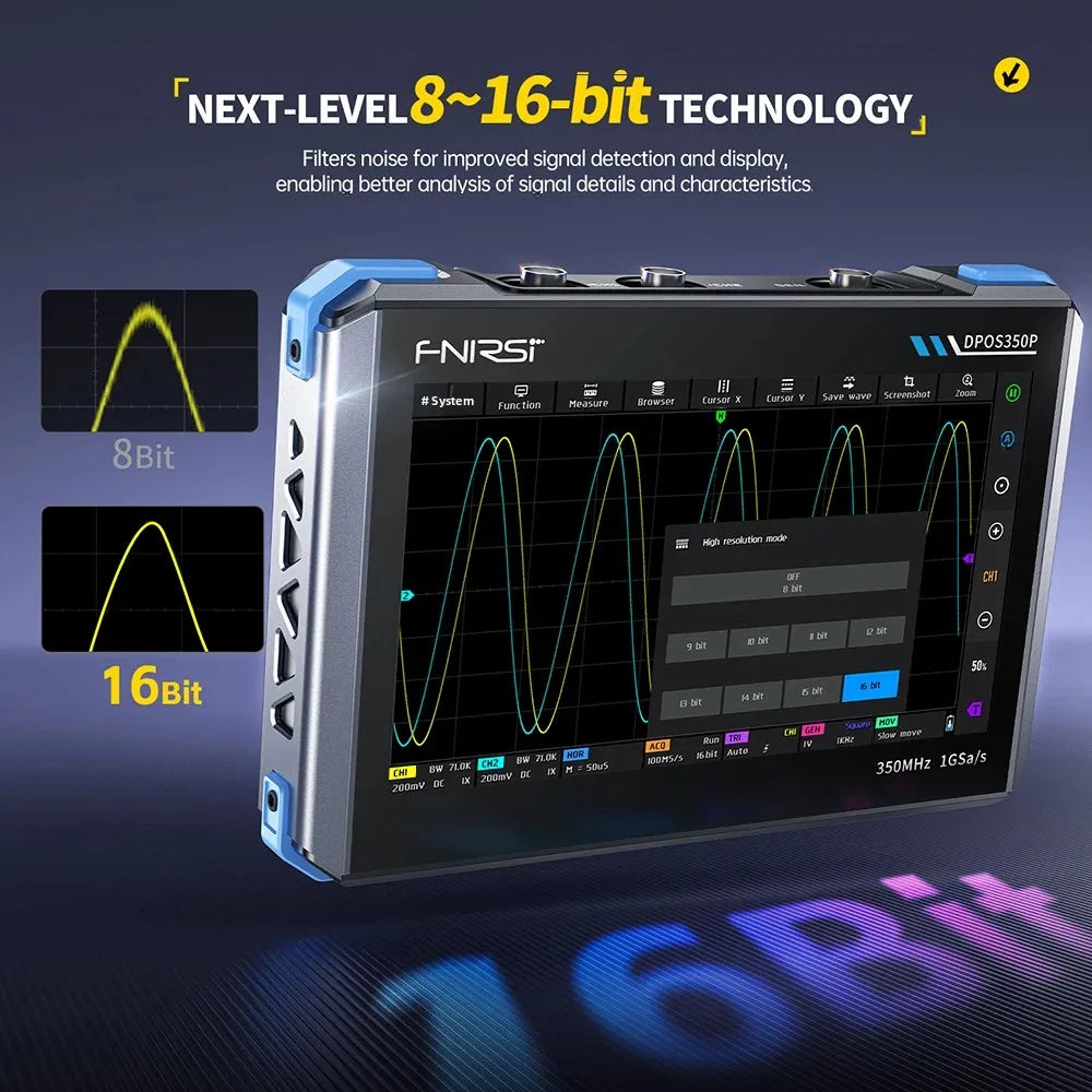 4IN1 FNIRSI DPOS350P Digital Oscilloscope 350MHz Dual Channel Fluorescence Handheld Signal Generator Frequency Response Analyzer