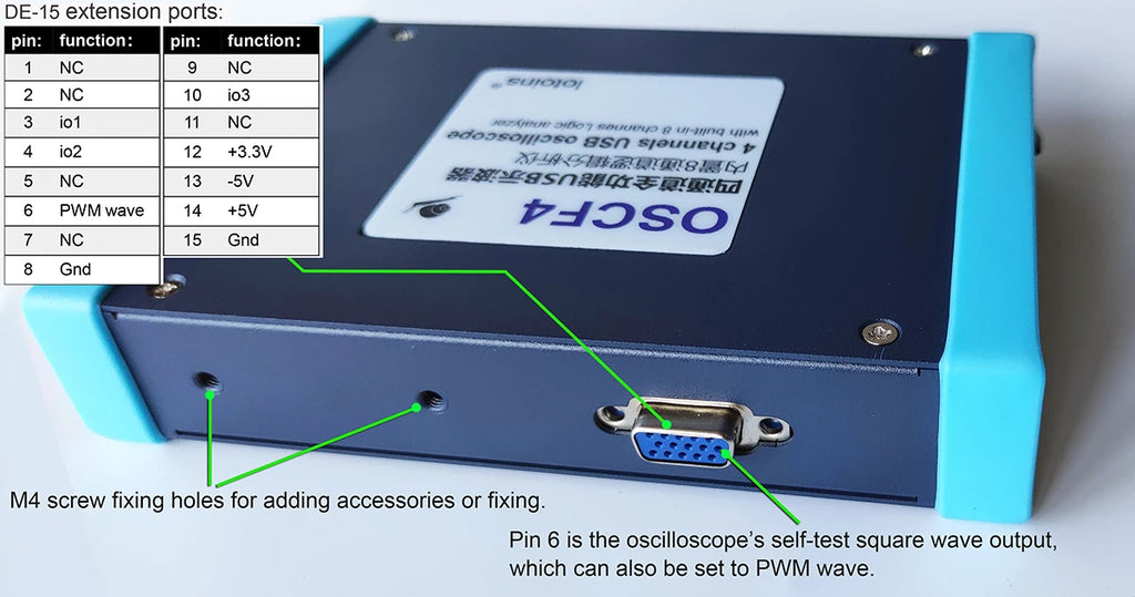 Professional Oscilloscope OSCF4, 5GS/s, 200MHz, 4-Channel / Multiple Devices 3 in 1 / Protocols Decoding / 8,12,16 channels