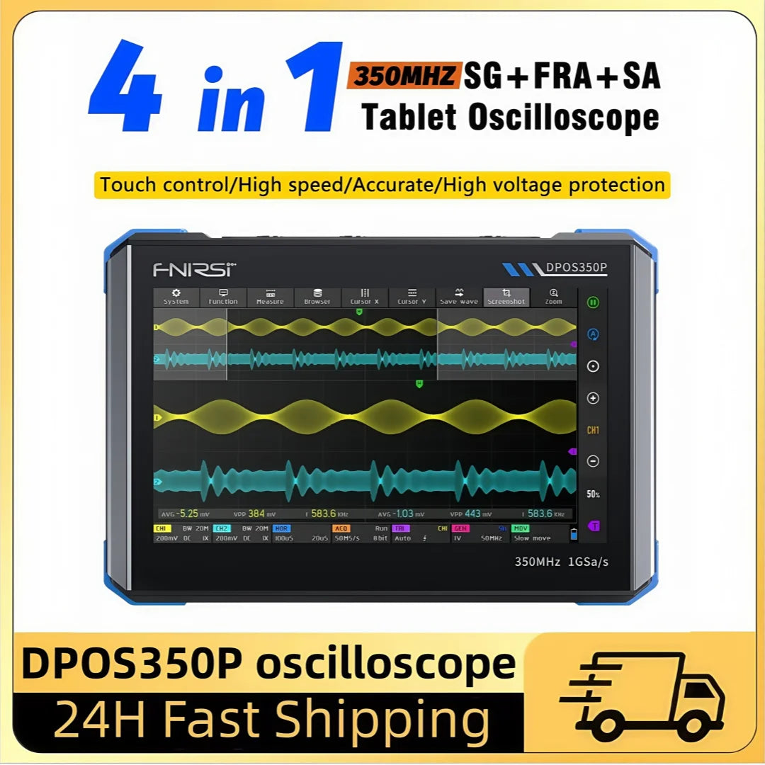 FNIRSI DPOS350P Flat Panel Oscilloscope Signal Generator Spectrum Analyzer Frequency 4-in-1 Dual Channel 350Mhz Oscilloscope
