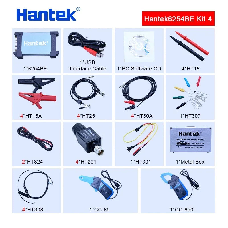 Hantek Portable PC USB digital Oscilloscope 4-channels Automotive diagnostic function Oscilloscope 6254BE Kit II Kit III Kit IV