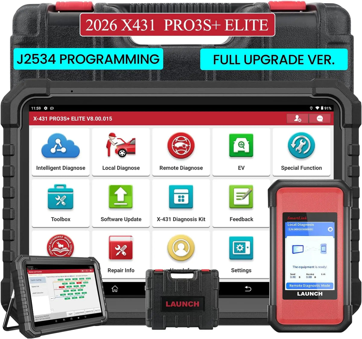 LAUNCH X431 PRO3S+ ELITE Bidirectional Scan Tool J2534 Program All System Diagnostic Scanner Topology All Service Online Coding