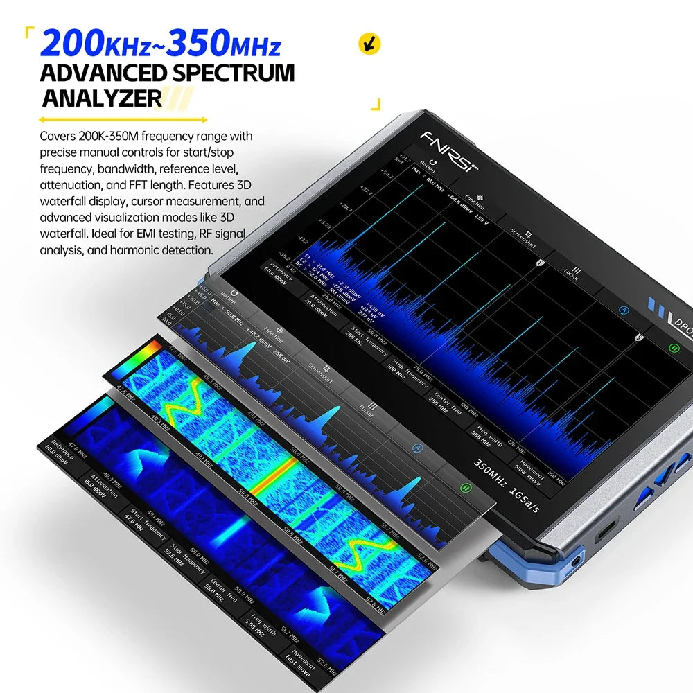 4IN1 FNIRSI DPOS350P Digital Oscilloscope 350MHz Dual Channel Fluorescence Handheld Signal Generator Frequency Response Analyzer